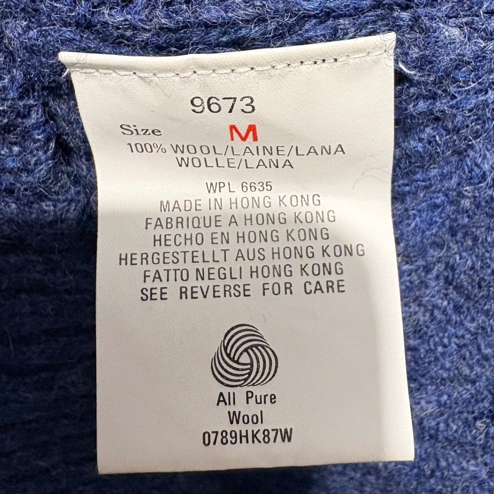 Vintage Woolrich 100% Pure Wool Cable Knit Sweater Men M Blue Fisherman Crewneck - Picture 5 of 6